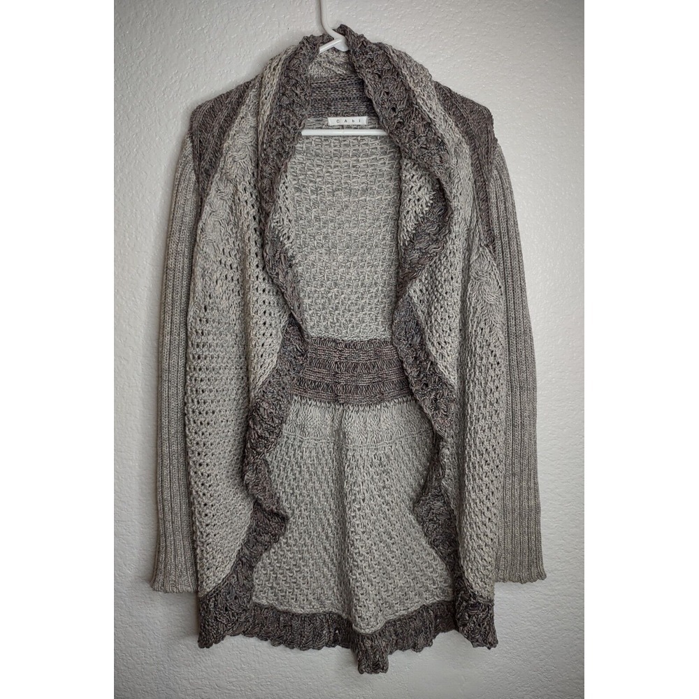 CAbi Two-Tone Gray Open Front Knit Cardigan